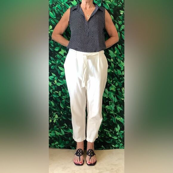 Ann Taylor White Paper Bag Waist Capri Pants Size 8 with Belt - Picture 2 of 12